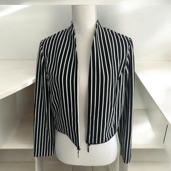 CHICO'S Black White Striped Zip Trim Jacket Size US Medium / 1 - Picture 1 of 7